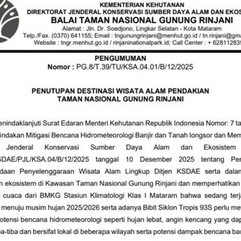 Pendakian Gunung Rinjani Ditutup Sementara Mulai Awal 2026