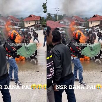 VIDEO: Pemotor Alami Kecelakaan, Motor Ninja Ludes Terbakar