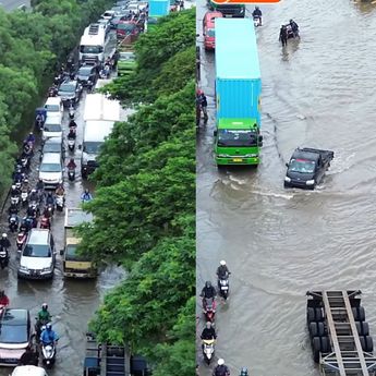 Dihantam Banjir, Penampakan Macet Parah di Cakung Cilincing Pagi Ini