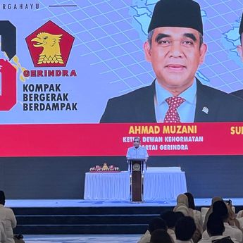 Momen Muzani Teriakkan Prabowo 2 Periode saat HUT Gerindra