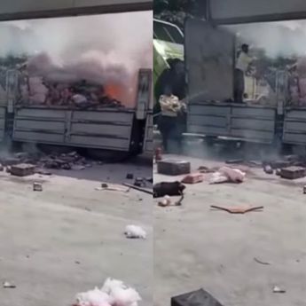 Truk Paket Terbakar di Gudang Randu Garut Semarang