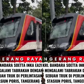 VIDEO: Kereta Bandara Ringsek Usai Hantam Truk di Poris