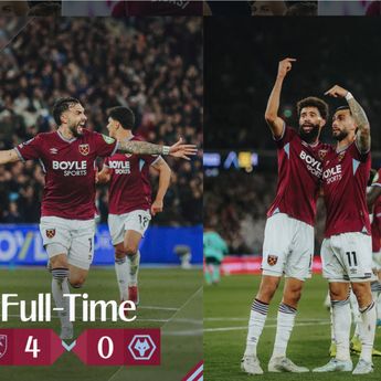 West Ham Menang 4-0 atas Wolves, Tottenham Turun ke Zona degradasi