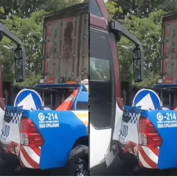 VIDEO: Mobil PJR Hancur Lebur Usai Dihantam Bus Primajasa