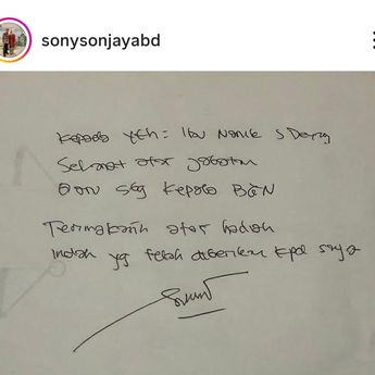 Sony Sonjaya Tulis Surat Spesial untuk Nanik S Deyang: Terima Kasih Atas Hadiah yang Diberikan