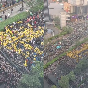 Penampakan Ribuan Mahasiswa UI Penuhi Jalanan Sudirman Saat Demonstrasi