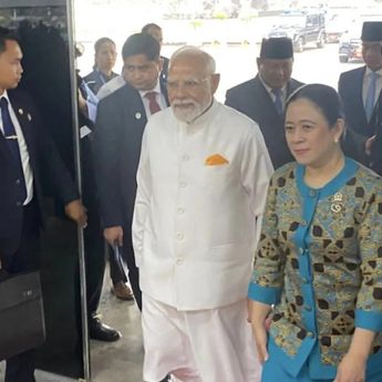 PM Narendra Modi Tiba di Kompleks Parlemen, Disambut Prabowo, Gibran dan Puan