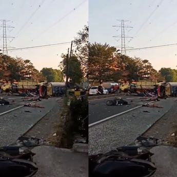 Ngeri! Truk Hantam Pengendara Motor, Puluhan Korban Berjatuhan di Mojokerto