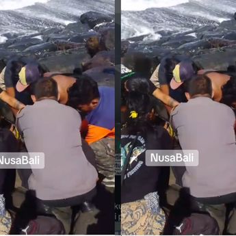 Jasad Pria Tersangkut di Bebatuan Pantai Purnama Bali