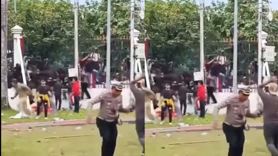 Video Detik-detik Polisi Pilih Lari dari Demonstran di DPR