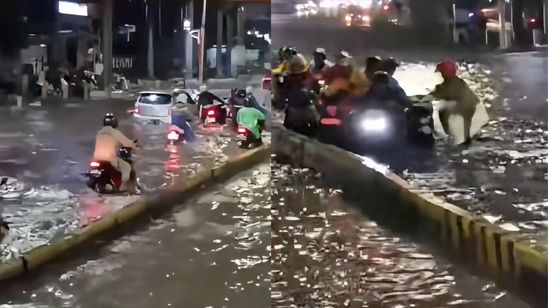 Banyak Motor Mogok Usai Terobos Banjir di Jalan Rasuna Said Kuningan