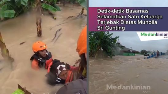 Penyelamatan Dramatis Warga Korban Banjir Tersangkut di Atas Musala