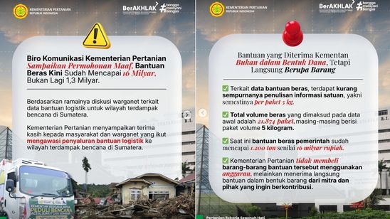Kementan Minta Maaf, Viral Bantuan Beras Bencana Seharga Rp60 Ribu per Kg