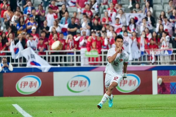 Pratama Arhan, pemain timnas Indonesia U-23 melakukan selebrasi usai menjebol gawang Korea Selatan d