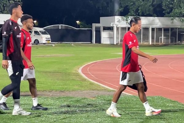 Beckham Putra (depan) saat mengikuti latihan Timnas di Stadion Madya, GBK, Jakarta. (NTVNews.id) 