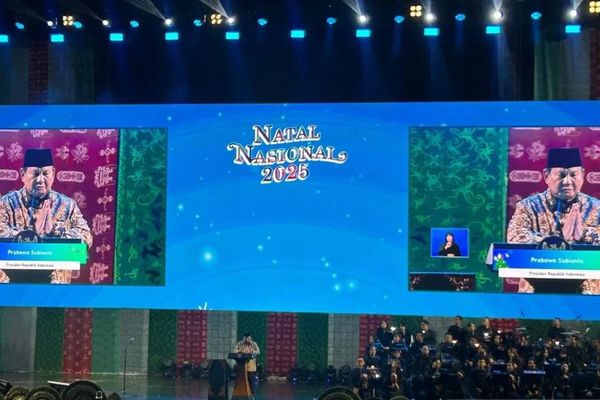 Presiden Prabowo Subianto menghadiri Puncak Perayaan Natal Nasional 2025 di Tenis Indoor, Jakarta, Senin 5 Januari 2026. ANTARA/Maria Cicilia Galuh