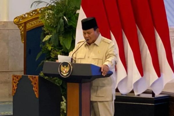 Presiden Prabowo Subianto memberikan pidato sambutan pada acara pemberian penghargaan atlet SEA Games ke-33 Thailand 2025 di Istana Negara, Jakarta, Kamis,  8 Januari 2026. (ANTARA/Cahya Sari)