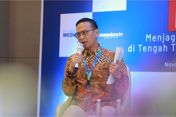 Ketua Bidang Advokasi dan Regulasi Asosiasi Media Siber Indonesia (AMSI), Amrie Hakim di acara forum diskusi Nusantara TV
