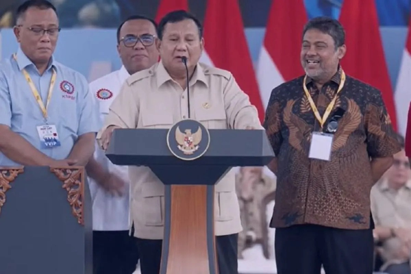 Tangkapan layar - Presiden Prabowo Subianto memberikan arahan saat Peringatan Hari Buruh Internasional di Monas, Jakarta, Jumat (1/5/2026). 