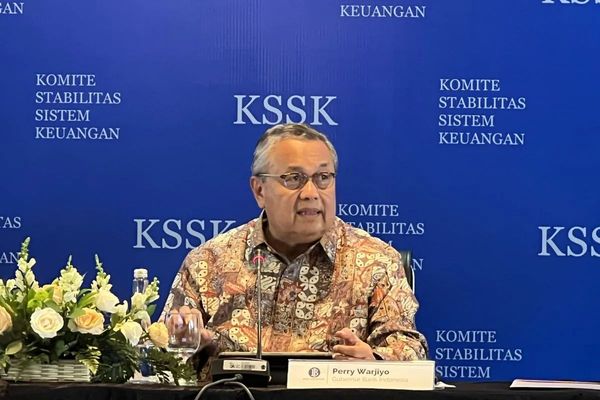 Gubernur Bank Indonesia (BI) Perry Warjiyo memaparkan materi dalam konferensi pers Komite Stabilitas Sistem Keuangan (KSSK) di Jakarta, Kamis 7 Mei 2026. ANTARA/Putu Indah Savitri