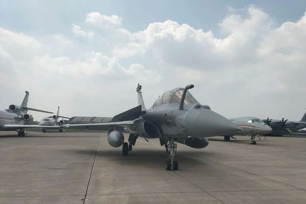 Penampakan pesawat tempur Rafale di Lanud Halim Perdanakusuma, Jakarta Timur, Senin 18 Mei 2026. ANTARA/Walda Marison