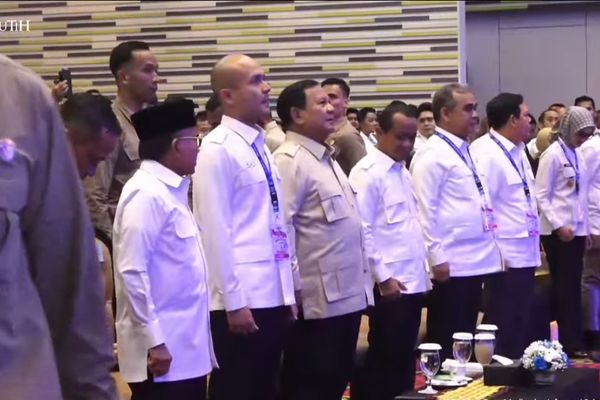 Prabowo Subianto menghadiri secara langsung pembukaan Musyawarah Nasional (Munas) XVII Himpunan Pengusaha Muda Indonesia yang digelar di Bandar Lampung, Provinsi Lampung