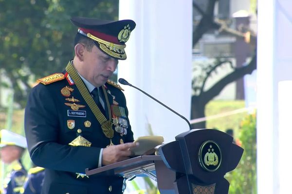 Tangkapan layar - Kapolri Jenderal Pol. Listyo Sigit Prabowo berbicara dalam upacara peringatan Hari Bhayangkara Ke-80 di Satlat Brimob, Cikeas, Bogor, Jawa Barat, Rabu, 1 Juli 2026.