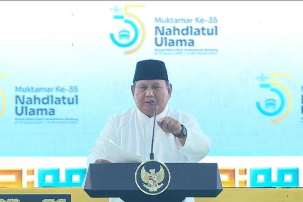 Presiden Prabowo Subianto menghadiri pembukaan Muktamar ke-35 Nahdlatul Ulama (NU) di Jombang, Jawa Timur