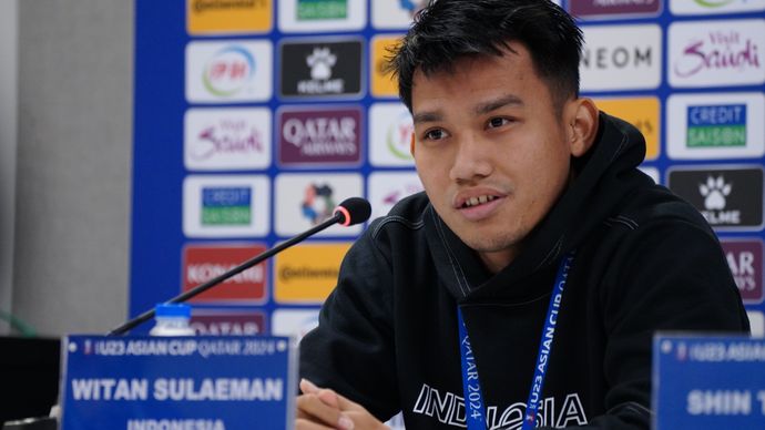 Witan Sulaemaan saat memberi keterangan pers jelang laga Timnas Indonesia U-23 melawan Uzbekistan di