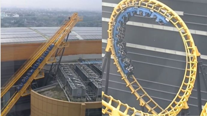 Wahana Halilintar (Roller Coaster) di Kawasan Harjamukti Cimanggis.