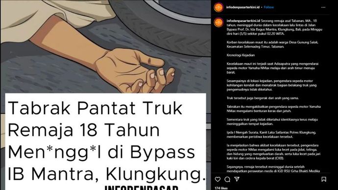 Remaja tewas usai motor yang dikendarainya tabrak belakang truk  <b>(Instagram )</b>