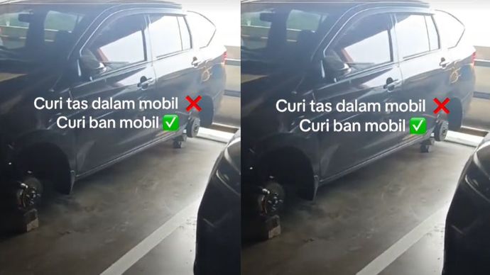 Tiga ban mobil raib digondol maling (TikTok)