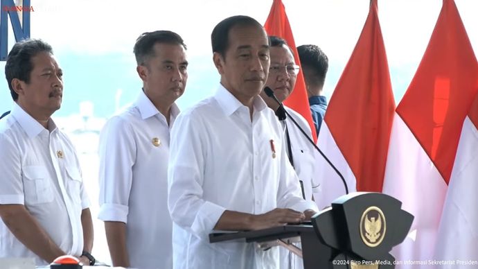 Presiden Joko Widodo menyampaikan sambutan dalam acara peresmian Modeling Budidaya Ikan Nila Salin d <b>(Youtube Seketariat Presiden)</b>