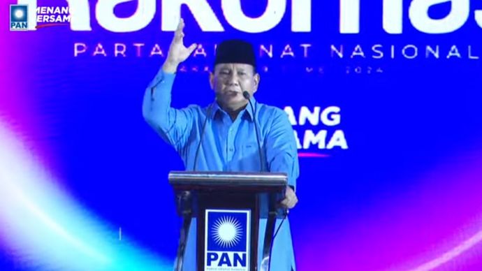 Presiden terpilih Prabowo Subianto di Rakernas PAN. (YouTube) 