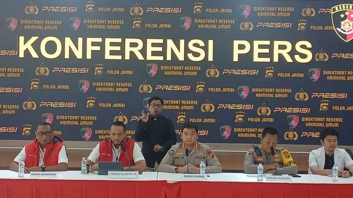 Konferensi pers Polda Jambi terkait kasus tewasnya begal di Tanjung Jabung Barat. (Antara) 