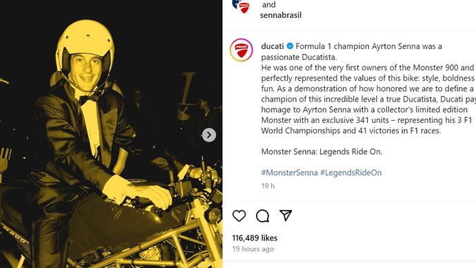 Aryton Senna saat menunggangi motor Ducati <b>(Instagram Ducati)</b>