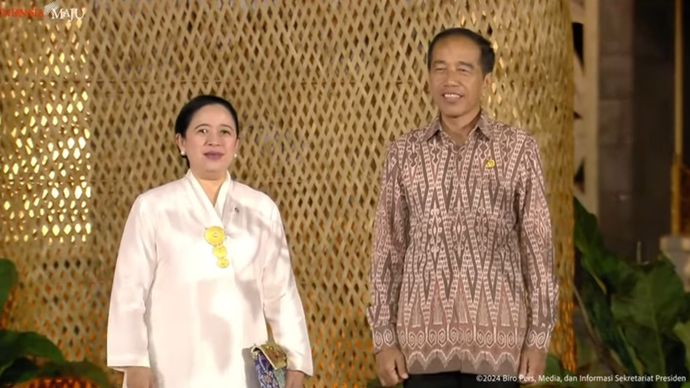 Ketua DPR RI Puan Maharani dan Presiden Joko Widodo (Jokowi) di welcoming dinner World Water Forum (WWF), Bali. (YouTube) 