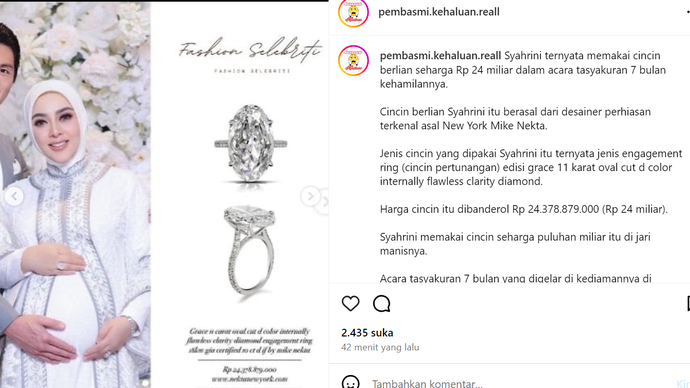 Harga cincin Syahrini  <b>(Instagram )</b>