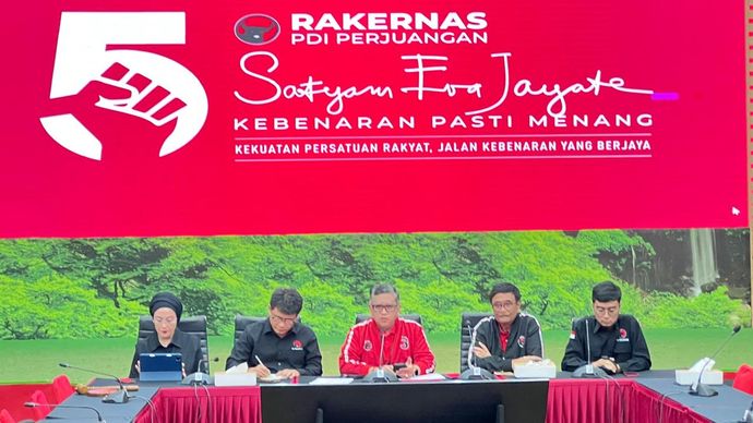 Konferensi pers PDIP terkait rakernas yang mereka gelar hari ini. 