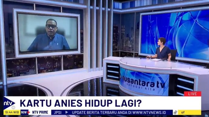 uru bicara PKS Muhammad Iqbal saat menjadi narasumber dalam program NTV Prime di Nusantara TV, Jumat