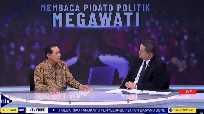 Peneliti senior BRIN Profesor Lili Romli saat menjadi narasumber dalam program NTV Prime di Nusantara TV pada Jumat (24/5/2024). 