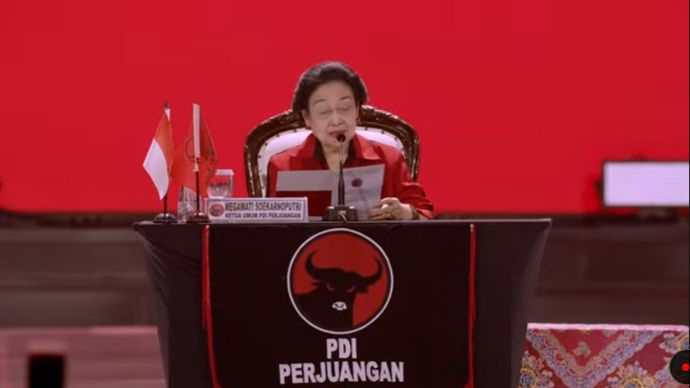 Ketua Umum PDI Perjuangan Megawati Soekarnoputri dalam penutupan Rakernas V PDIP. (YouTube) 