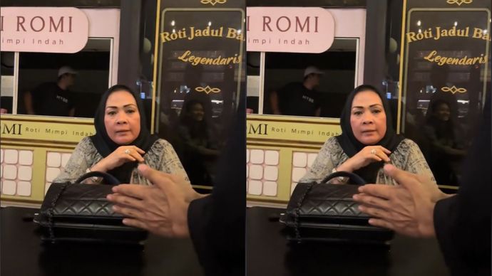 Ibu-ibu Ngamuk dan Intimidasi Pelanggan Roti <b>(Tangkapan Layar: TikTok)</b>