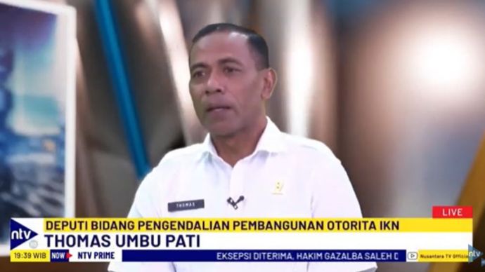 Deputi Bidang Pengendalian Pembangunan Otorita IKN, Thomas Umbu Pati dalam dialog NTV Prime di studio NusantaraTV/tangkapan layar NTV 