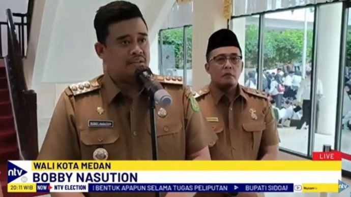 Wali Kota Medan, Bobby Nasution menjawab pertanyaan awak media terkait rencana PDI Perjuangan mengusung Basuki Tjahaja Purnama alias Ahok di Pilgub Sumut 2024/tangkapan layar NTV