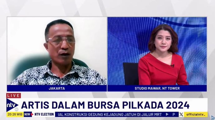 Pengamat Politik Forum Masyarakat Peduli Parlemen, Lucius Karus saat menjadi narasumber dalam program NTV Election di Nusantara TV, Kamis (30/5/2024).