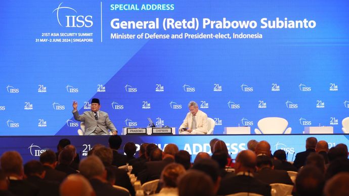 Prabowo Subianto di acara IISS <b>(Dokumentasi Kemenhan)</b>