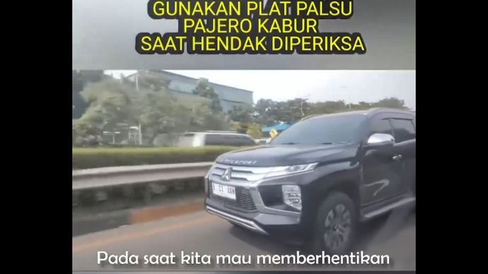 Mobil Mitsubishi Pajero yang kabur dari polisi karena menggunakan pelat nomor palsu. (Instagram) 