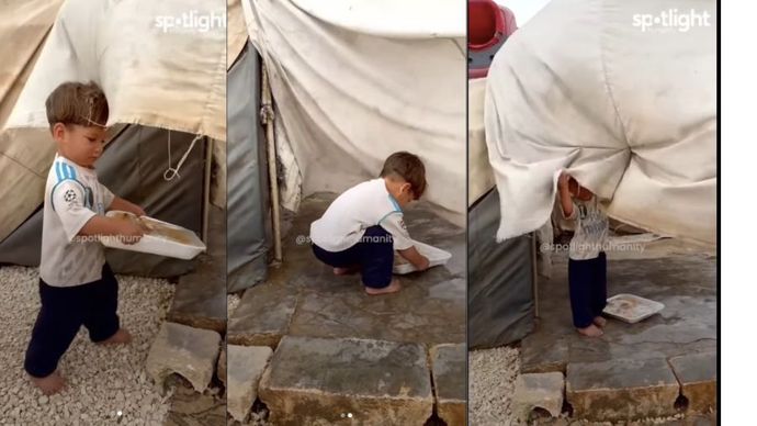 Momen pilu seorang anak yang hidup sebatang kara di camp pengungsian.