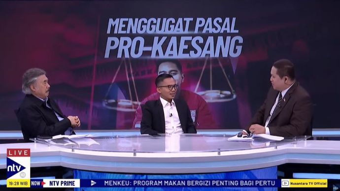 Ketua Gradasi Abdul Hakim bersama Prof. Dr. Topane Gayus Lumbuun, S.H., M.H., saat menjadi narasumber dalam program NTV Prime di Nusantara TV, Selasa (4/6/2024).